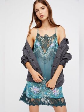 NWT Free People Who's Sorry Now Slip Dress- Jade Combo